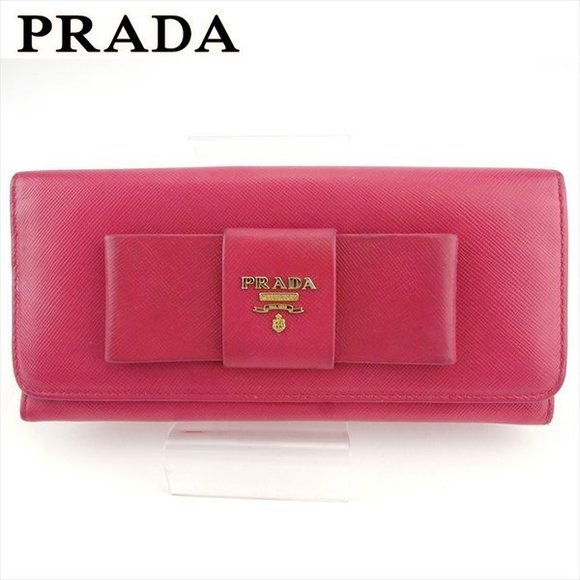 Prada Wallet pink long leather ribbon Saffiano - Picture 1 of 6